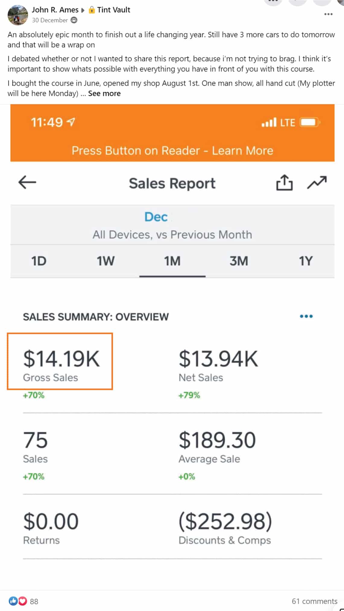 Tint School Online student John earning $14,190 per month